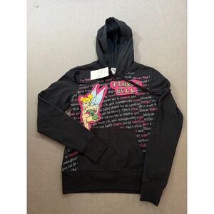 Disney Tinker Bell Hoodie‎ Black Graphic Print Hooded Sweatshirt Women's
